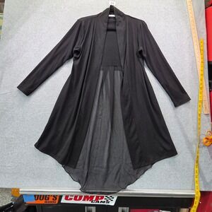 Notations Womens Black Open Front Cardigan Sheer Chiffon High Low Hem Small